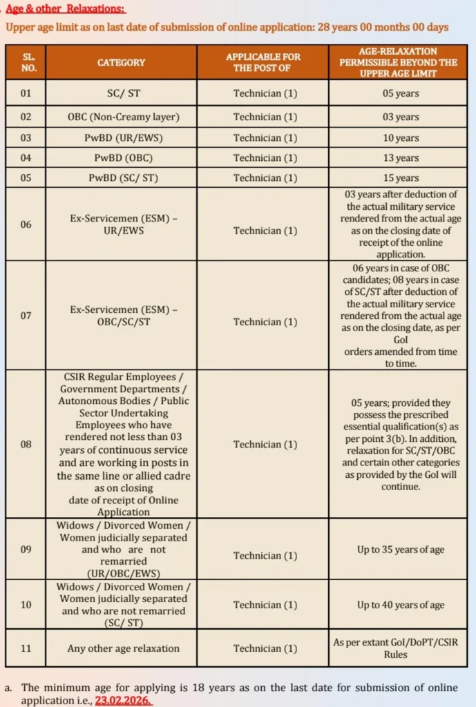CSIR CCMB Recruitment Age Limit