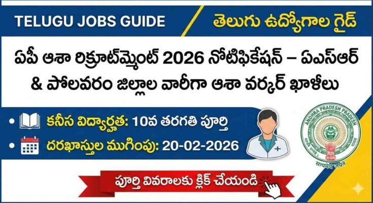 AP ASHA రిక్రూట్‌మెంట్ 2026 నోటిఫికేషన్ పోస్టర్ – ASR జిల్లా & పోలవరం డివిజన్‌లో ASHA వర్కర్ ఖాళీలు, చివరి తేదీ 20-02-2026