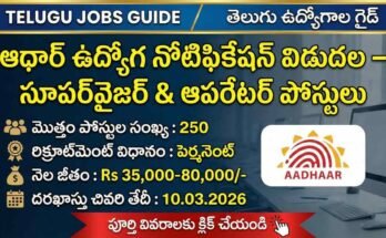 Aadhaar Supervisor Recruitment 2026 notification image showing 250 CSC vacancies with salary 35000 to 80000 and last date 10 March 2026