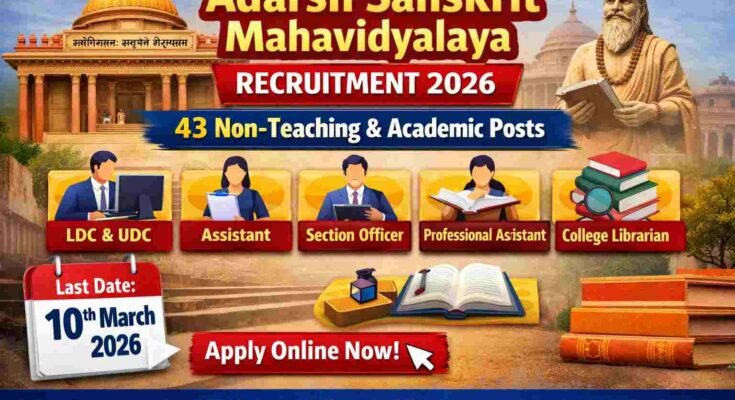 Adarsh Sanskrit Mahavidyalaya Recruitment 2026 featured image showing 43 non-teaching and academic job posts by Central Sanskrit University with last date 10 March 2026 – Telugu Jobs Guide