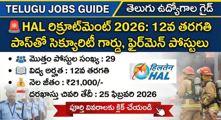 HAL Recruitment 2026 Security Guard and Fireman Jobs Notification Telugu Jobs Guide Poster