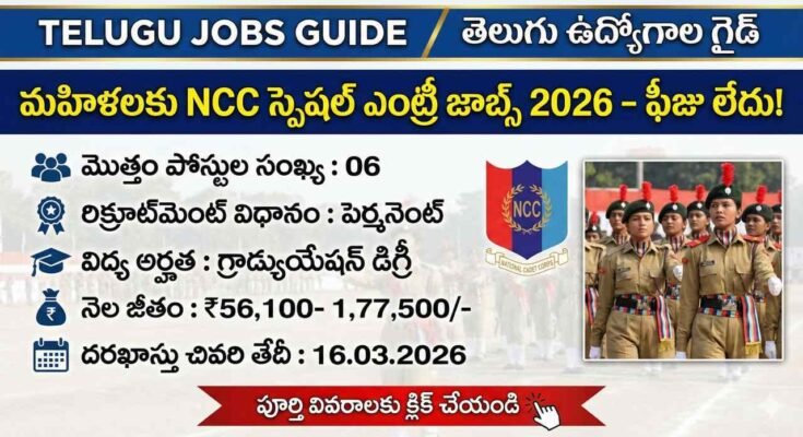 Indian Army NCC Special Entry 124th Course Recruitment 2026 image for women SSC jobs showing 6 vacancies salary 56100 to 177500 and last date 16 March 2026