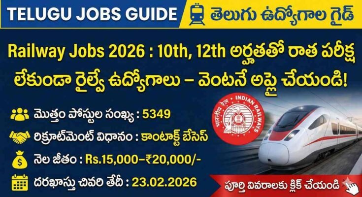 Railway Jobs 2026 notification for 5349 Apprentice posts with 10th, 12th qualification and no written exam – Telugu Jobs Guide poster