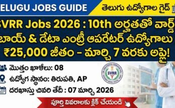 SVRR Jobs 2026 notification banner showing 10th pass Ward Boy and Data Entry Operator vacancies in SVRR GGH Tirupati with ₹25,000 salary and last date 07 March 2026.