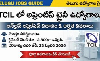 TCIL అప్రెంటిస్ ట్రైనీ రిక్రూట్‌మెంట్ 2026 పోస్టర్ – 04 ఖాళీలు, రూ.12,300 స్టైపెండ్, చివరి తేదీ 23 ఫిబ్రవరి 2026
