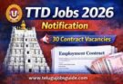 TTD Jobs 2026 notification banner showing 30 contract vacancies with www.telugujobsguide.com