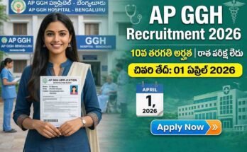 AP GGH Recruitment 2026 notification image showing candidate with application form last date April 1 no exam 10th pass jobs