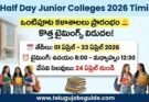 AP Half Day Junior Colleges 2026 Timings with April schedule, morning classes from 8:00 AM to 12:30 PM and summer holidays from April 24