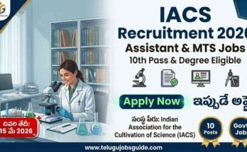 IACS Recruitment 2026 poster showing Assistant and MTS jobs for 10th pass and degree candidates with last date 15 May 2026