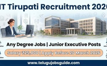 IIT Tirupati Recruitment 2026 poster showing Junior Executive jobs for Any Degree candidates with ₹25,000 salary and application last date 20 March 2026.