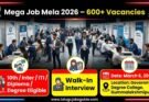 Mega Job Mela 2026 poster showing 600+ vacancies with eligibility 10th, Inter, ITI, Diploma and Degree and walk-in interview on March 6, 2026 at Government Degree College Gummalakshmipuram