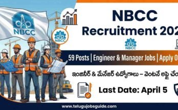 NBCC Recruitment 2026 featured image showing engineers at construction site with 59 posts for Engineer and Manager jobs apply online before April 5