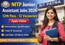 NITP Junior Assistant Jobs 2026 featured image showing 12th pass government job notification with 12 vacancies and last date 24 March 2026 on www.telugujobsguide.com