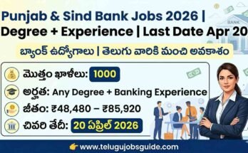 Punjab and Sind Bank Jobs 2026 notification with 1000 vacancies, degree and banking experience required, last date April 20 2026