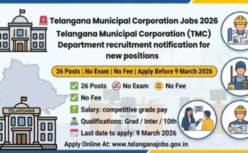 Telangana Municipal Corporation Jobs 2026 notification for 26 Technical Assistant and Multi Tasking Staff posts with no exam and no application fee.