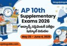 AP 10th Supplementary Exams 2026 time table with exam dates May 25 to June 4 and Telugu announcement text