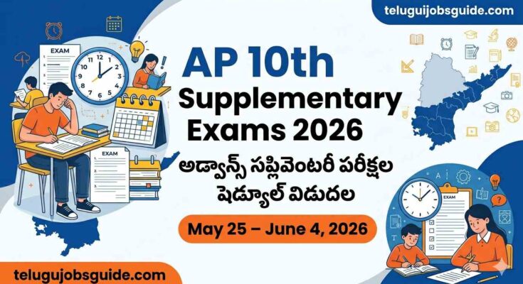 AP 10th Supplementary Exams 2026 time table with exam dates May 25 to June 4 and Telugu announcement text