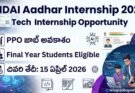 UIDAI Aadhar Internship 2026 banner showing tech internship opportunity with PPO job chance, final year students eligibility and last date 15 April 2026
