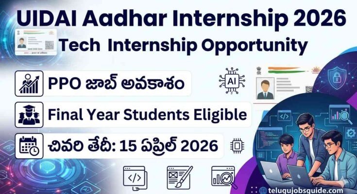 UIDAI Aadhar Internship 2026 banner showing tech internship opportunity with PPO job chance, final year students eligibility and last date 15 April 2026