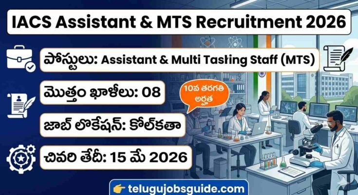 IACS Assistant and MTS Recruitment 2026 featured image showing 08 vacancies, Kolkata job location and last date 15 May 2026