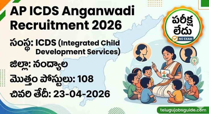 AP ICDS Anganwadi Recruitment 2026 featured image showing 108 posts in Nandyal district with no exam and last date 23-04-2026