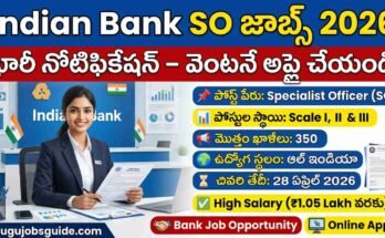 Indian Bank SO Recruitment 2026 thumbnail showing Specialist Officer posts, 350 vacancies, Scale I II III, all India jobs, high salary up to 1.05 lakh, last date 28 April 2026