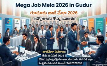 Mega Job Mela 2026 in Gudur with job seekers attending interviews at Government Degree College and recruiters hiring candidates