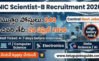 NIC Scientist-B Recruitment 2026 image showing 243 posts, last date 24 April 2026 and hall ticket details with IT, Electronics, Data Science eligibility
