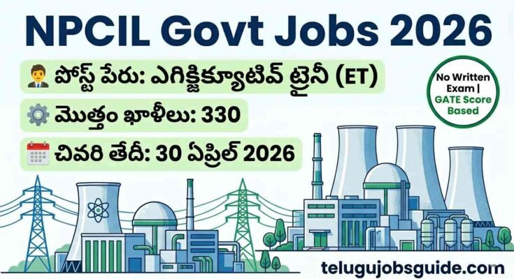 NPCIL Govt Jobs 2026 Executive Trainee ET recruitment image showing 330 vacancies last date April 30 2026 and GATE based selection without written exam