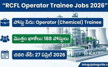 RCFL Operator (Chemical) Trainee Jobs 2026 notification image showing 188 vacancies and last date 27 April 2026 with chemical plant background