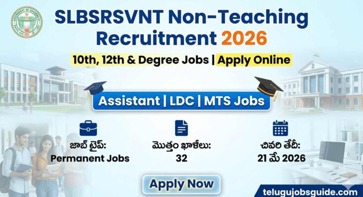 SLBSRSVNT Non-Teaching Recruitment 2026 notification image showing Assistant, LDC, MTS jobs, 32 vacancies, permanent jobs, last date 21 May 2026