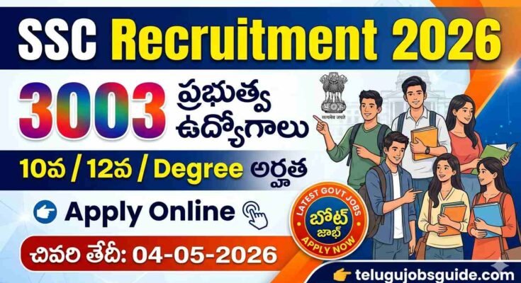 SSC Recruitment 2026 featured image showing 3003 government jobs for 10th, 12th and degree candidates with last date 04-05-2026 apply online