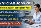 SVNIRTAR Recruitment 2026 clerk and typist jobs image showing 12th pass eligibility, 13 posts, permanent jobs, last date May 11 2026 with woman working on computer