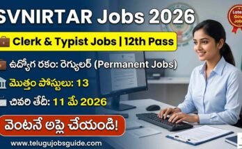 SVNIRTAR Recruitment 2026 clerk and typist jobs image showing 12th pass eligibility, 13 posts, permanent jobs, last date May 11 2026 with woman working on computer