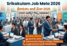 Srikakulam Job Mela 2026 image showing job seekers attending walk-in interviews with recruiters at a degree college campus