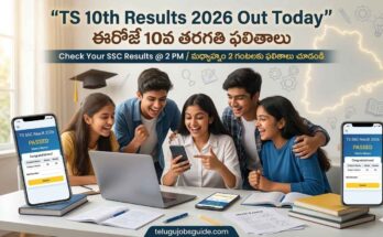TS 10th Results 2026 out today image showing students खुशीగా మొబైల్‌లో SSC ఫలితాలు చెక్ చేస్తున్న దృశ్యం