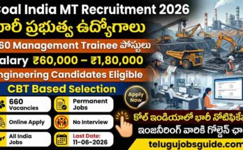 Coal India MT Recruitment 2026 featured image showing 660 Management Trainee vacancies, salary up to ₹1.8 lakh, CBT selection process, and engineering eligibility with coal mining industry visuals.