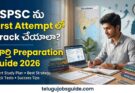 TSPSC preparation featured image showing a student studying for Telangana government exams with books, laptop, Telangana map, and Telugu text about cracking TSPSC in first attempt.