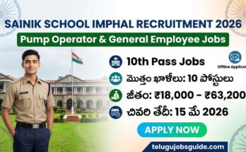 Sainik School Imphal Recruitment 2026 Pump Operator and General Employee jobs for 10th pass with salary ₹18,000 to ₹63,200 last date 15 May 2026