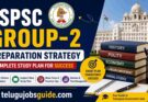 TSPSC Group-2 Preparation Strategy featured image with Telangana Public Service Commission logo, study books, exam preparation elements, and Telangana government building background for competitive exam aspirants.