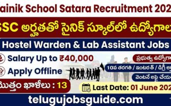 Sainik School Satara Recruitment 2026 poster showing SSC qualification jobs for Hostel Warden and Lab Assistant posts with salary up to ₹40,000 and last date 01 June 2026.